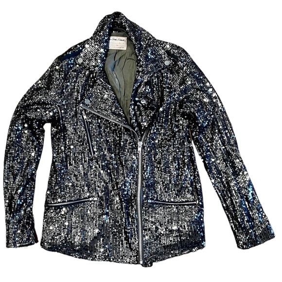 FREE PEOPLE Midnight Message Sequin Moto Jacket NWT XS - Picture 5 of 13